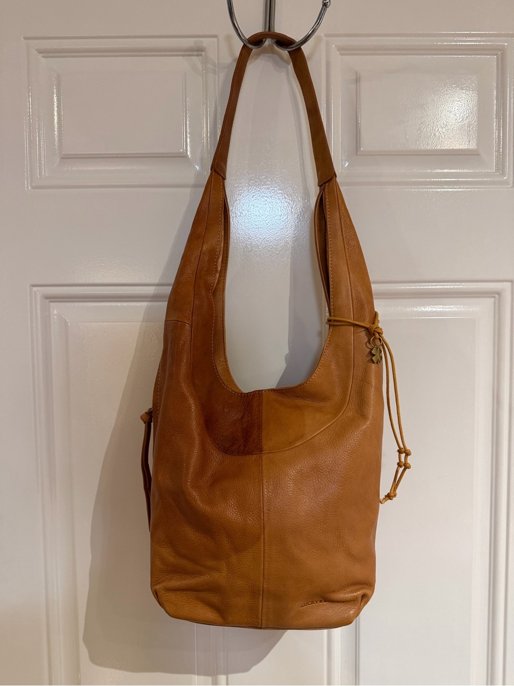 Lucky Brand Brown Tan Genuine Leather Hobo Shoulder Bag Purse Boho